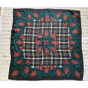 Vintage 1970s Square Diane von Furstenberg Silk Scarf‎ Vibrant Black Multi 42"